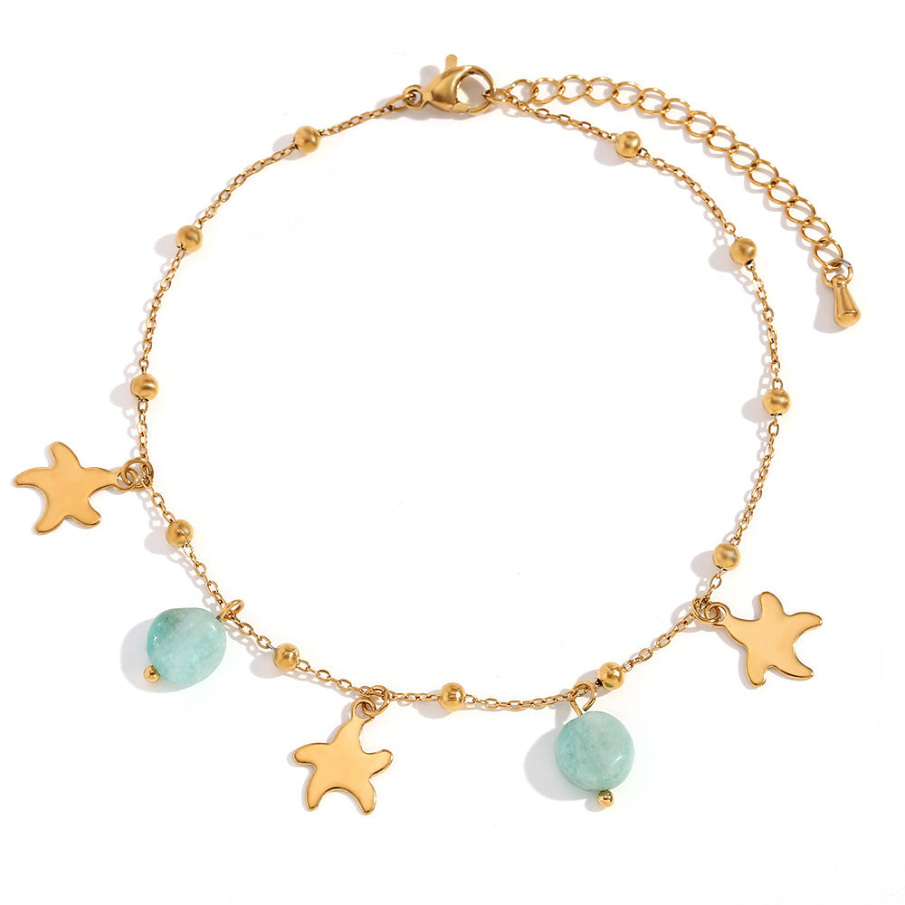 Cavigliera pendente minimalista acquamarina a forma di stella in acciaio inossidabile placcato oro 18 carati da donna