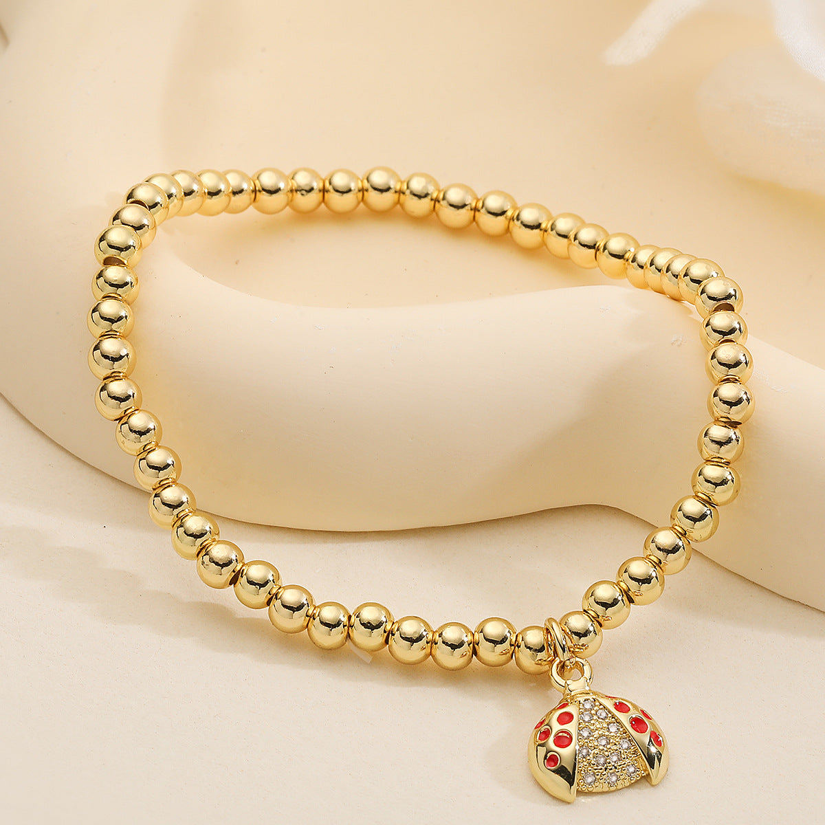 Fashion Minimalist 18K Gold Plated Zircon Ladybug Geometric Copper Bracelet for Women