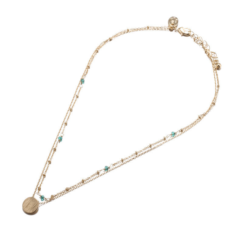 Bohemian Sweet Geometric Brass Plated Necklace with Alloy Pendant for Women