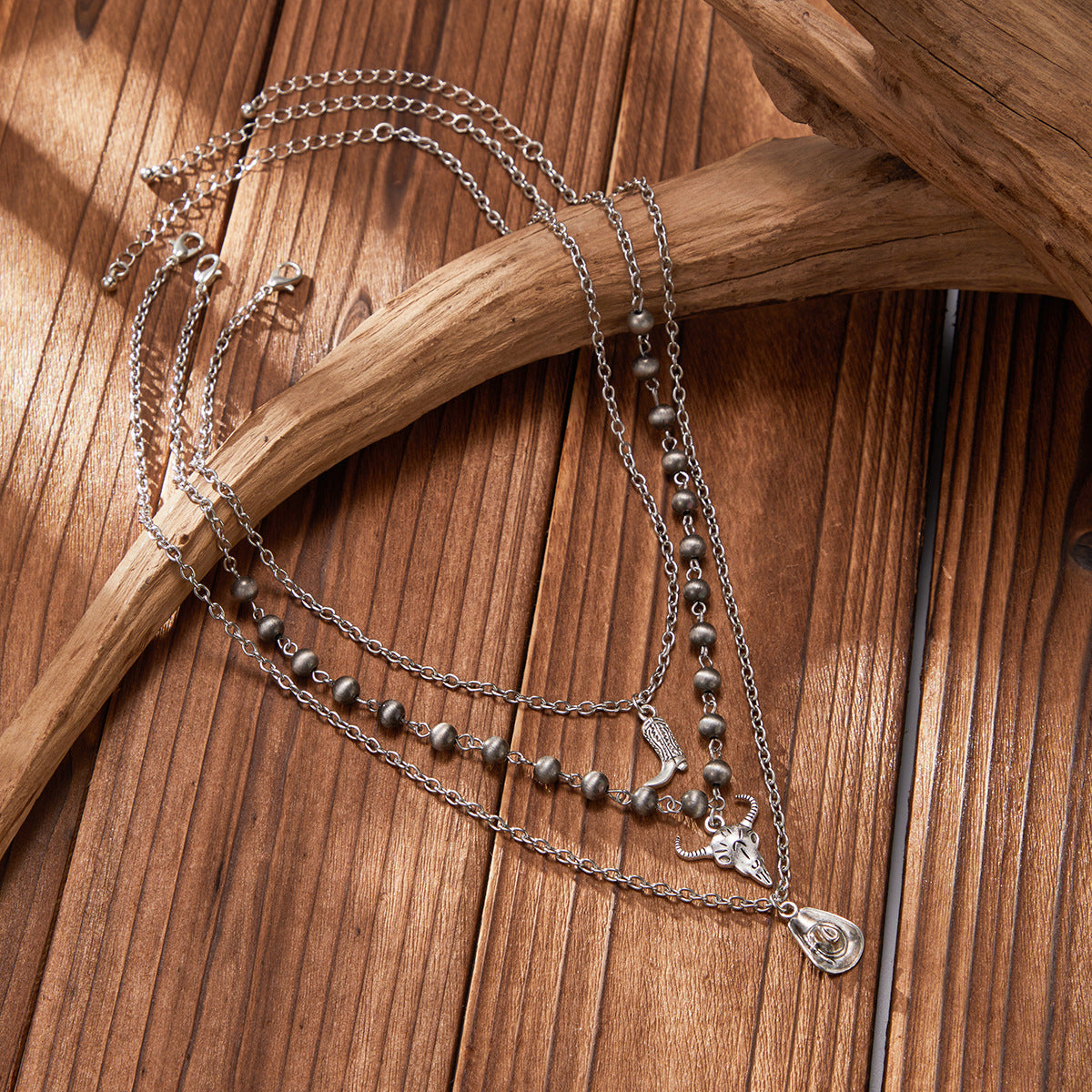 Vintage Bohemian Geometric Brushed Alloy Pendant Necklace Set for Women