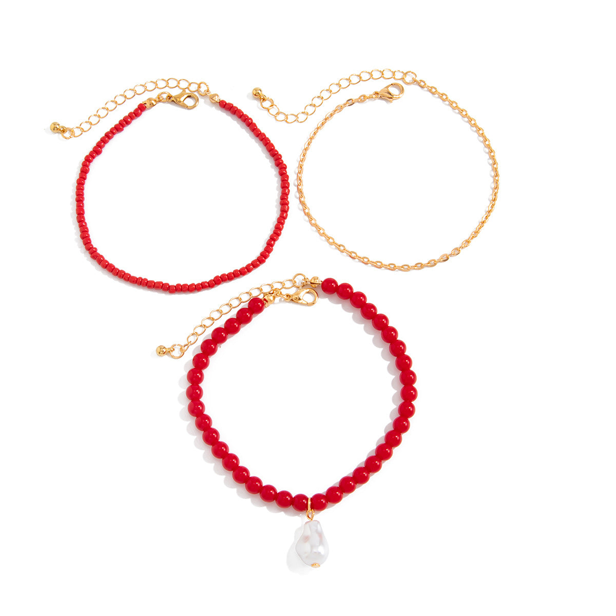Bohemian Ethnic Geometric Pearl Acrylic Beaded Multi-layer Anklet for Women