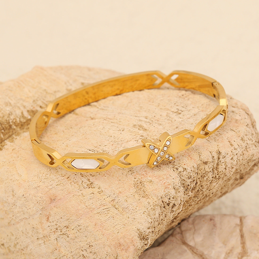Bracciale minimalist in acciaio inossidabile con intarsio completo di strass per donna
