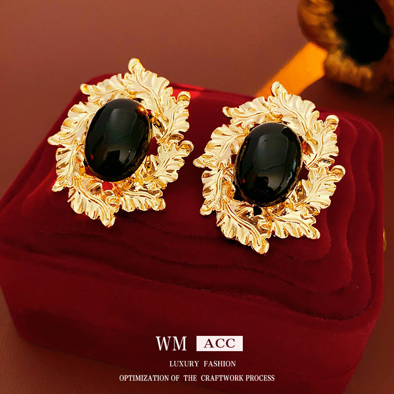 Pendientes de aleación con forma de hoja vintage y acabado chapado para mujer - Pendientes de botón botánicos retro artísticos