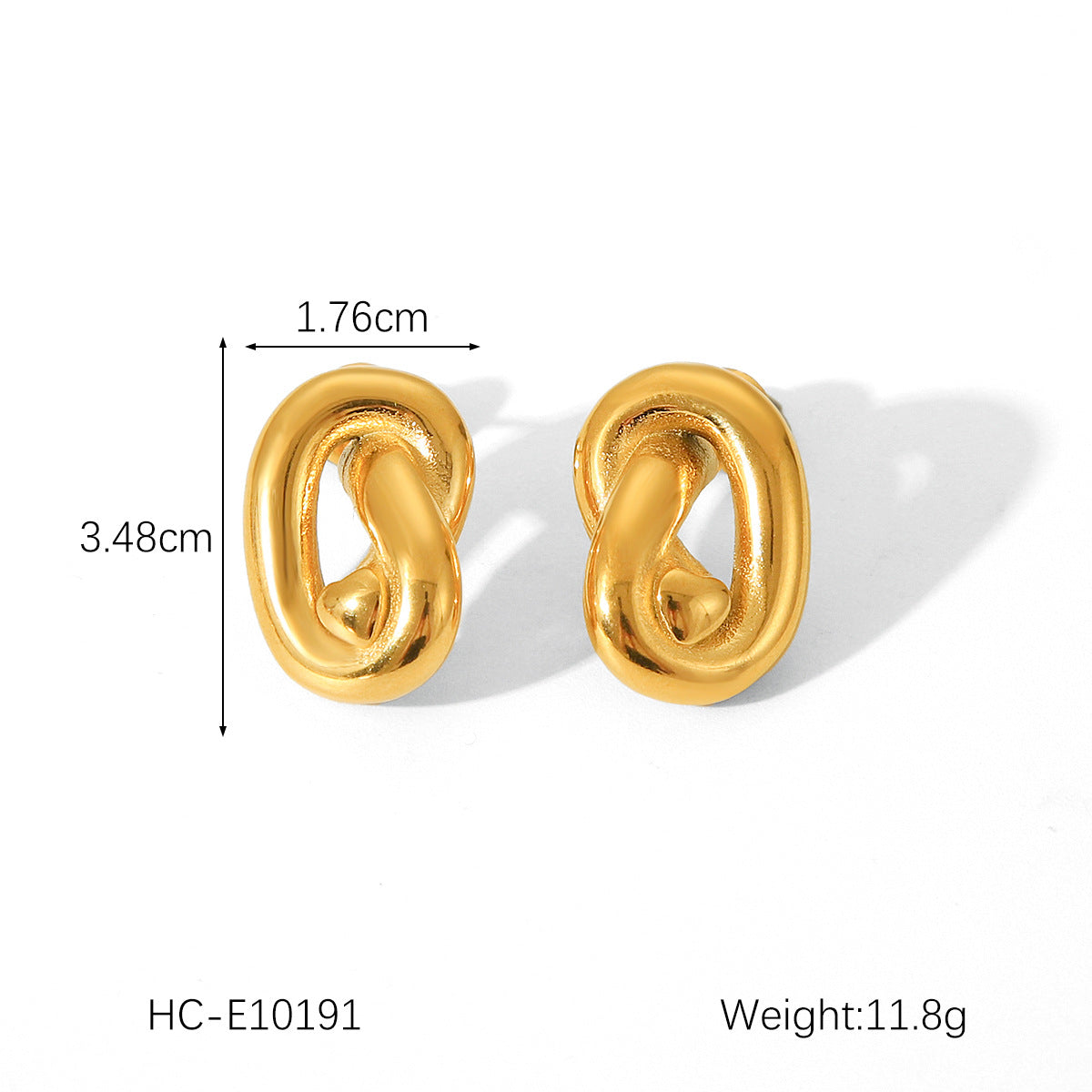 Pendientes de tuerca geométricos de corazón con lazo de acero inoxidable chapado en oro de 18 quilates irregulares de moda para mujer
