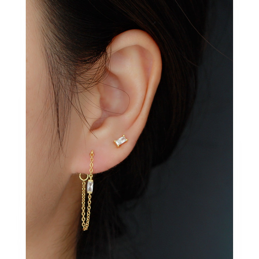 Orecchini da donna in argento sterling 925 con zirconi, stile geometrico