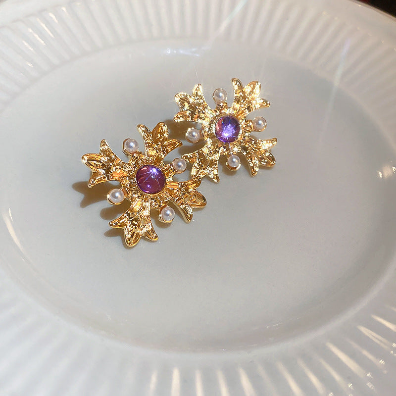 Orecchini da donna stile perla con inserti geometrici artistici vintage e strass, perno in argento sterling 925