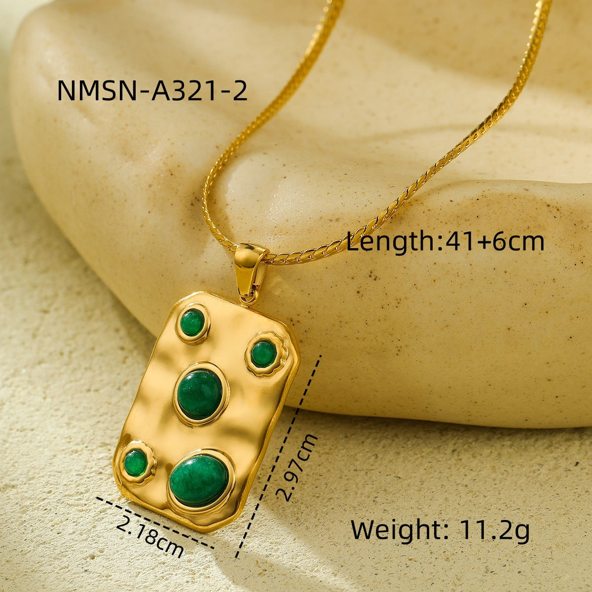 Set di collana con pendente in titanio e acciaio quadrato minimalista con intarsio in pietra naturale da donna