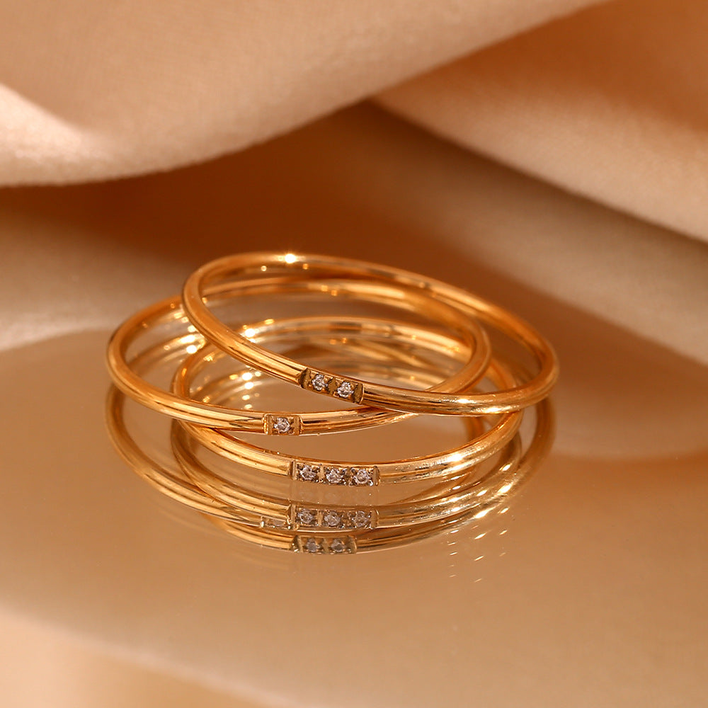 Minimalist Geometric Titanium Steel Ring for Women with 18K Gold Plating and Micro-Pavé Detail