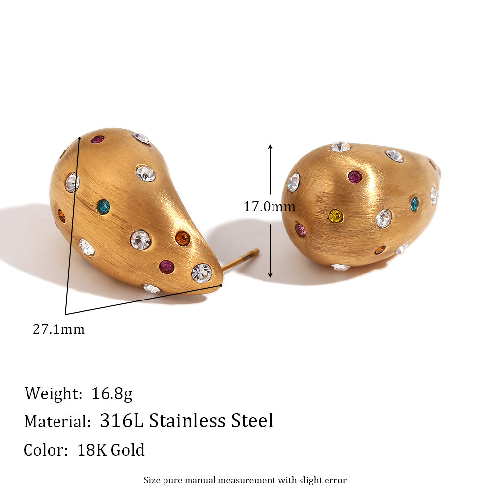 Pendientes de Acero Inoxidable con Forma de Gota Estilo Vintage de Moda, Baño de Oro de 18K y Acabado Cepillado Mate para Mujer