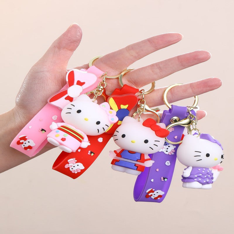 Llavero Colgante Gato de Dibujos Animados Accesorio de Silicona con Acabado Chapado para Bolsos y Llaves