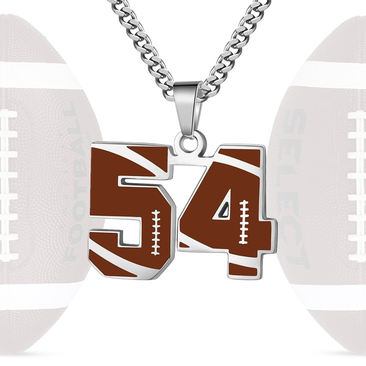Motivational Football Number Pendant Necklace for Men in Stainless Steel with Polished Finish and Letter/Number Design