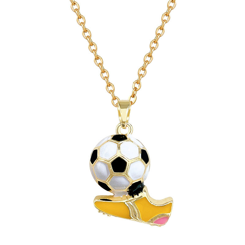Sweet Sporty Geometric Drip Oil Rhinestone Soccer Shoe Pendant Necklace Titanium Steel Chain for Unisex