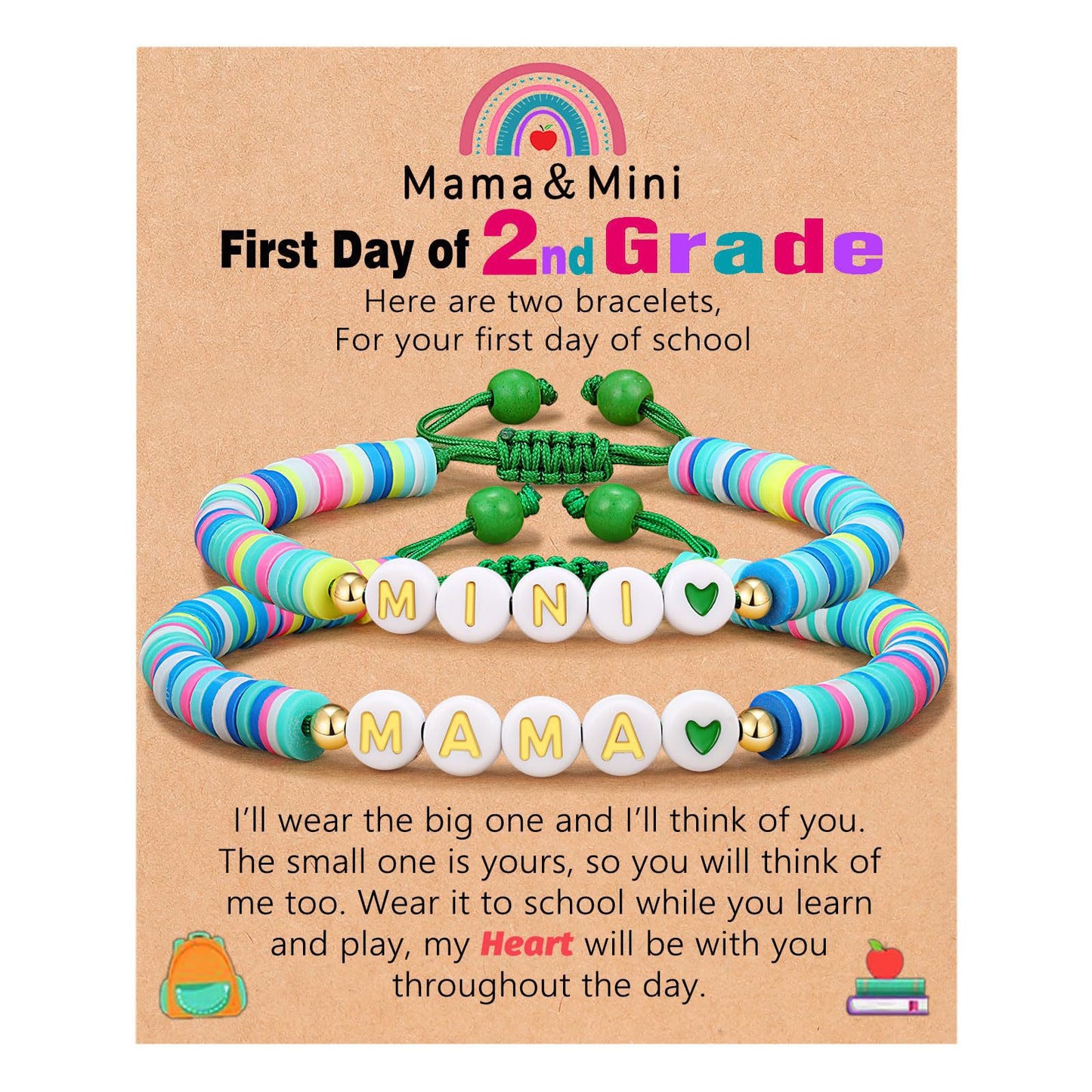 Sweet Geometric Heart Letter Resin Bracelet Set for Kids First Day of School Gift