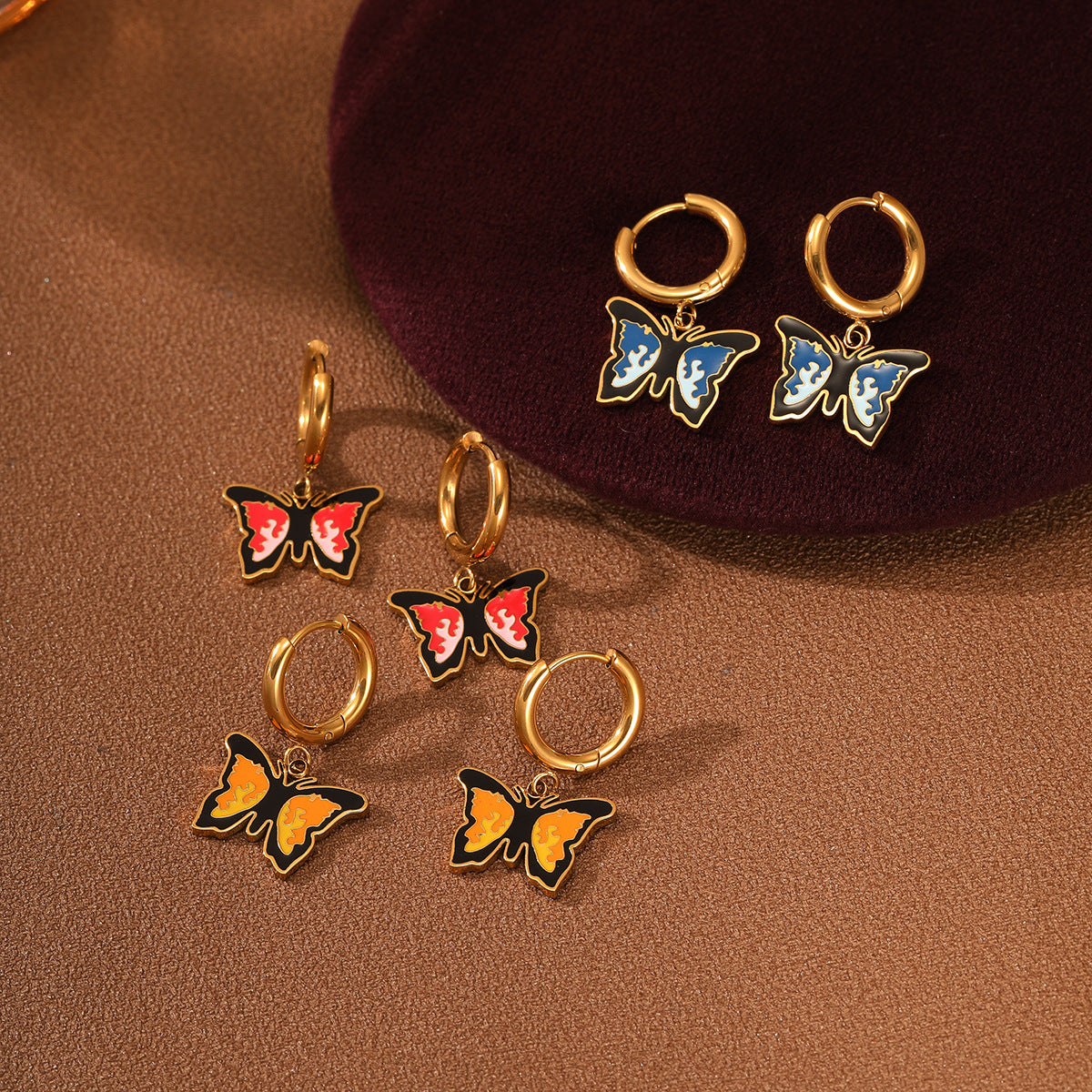 Fashionable Butterfly-Shaped Titanium Steel Earrings for Women with 18K Gold Plating and Polished Finish