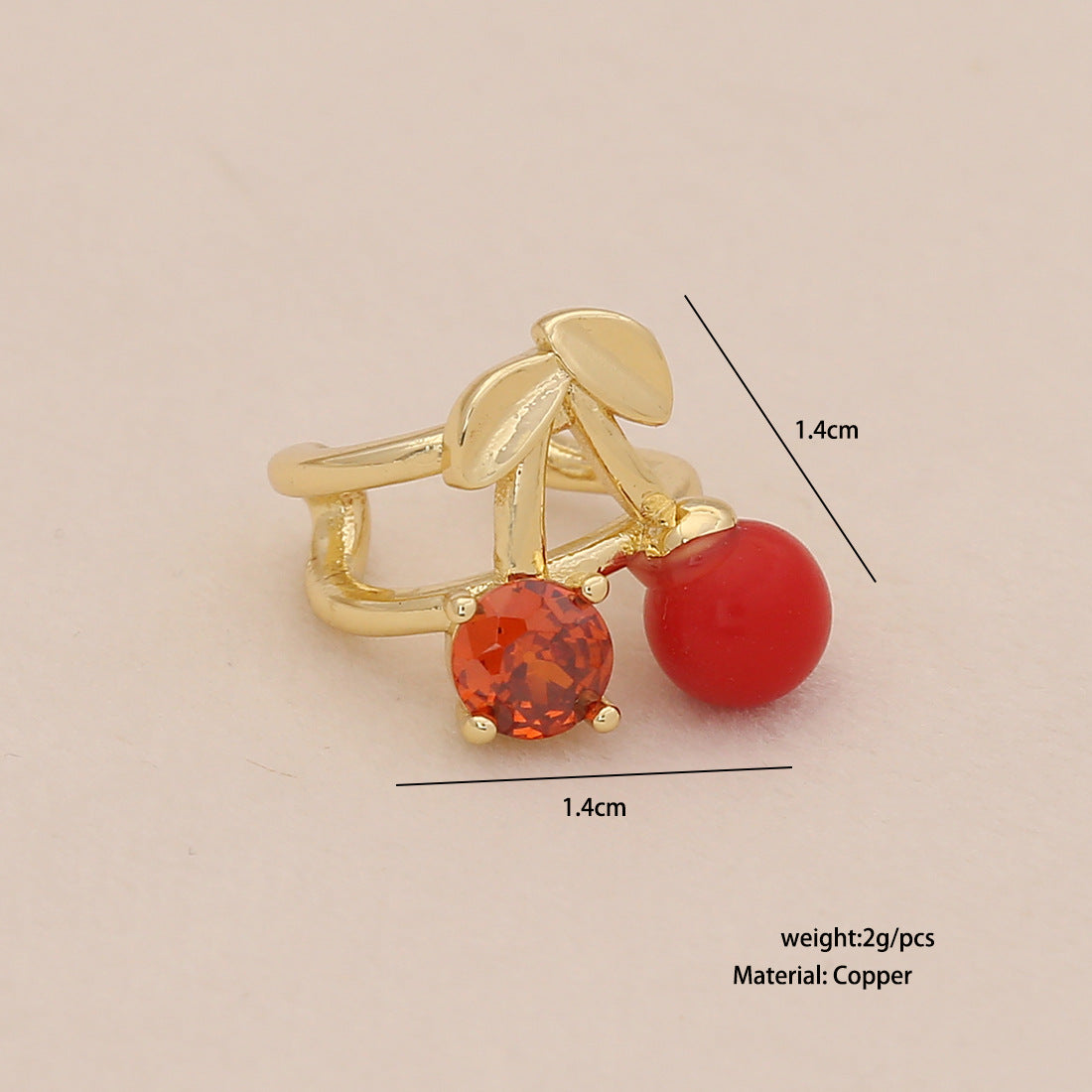Cute Fruit-Shaped Enamel Cherry Strawberry Apple Stud Earrings for Women in Copper