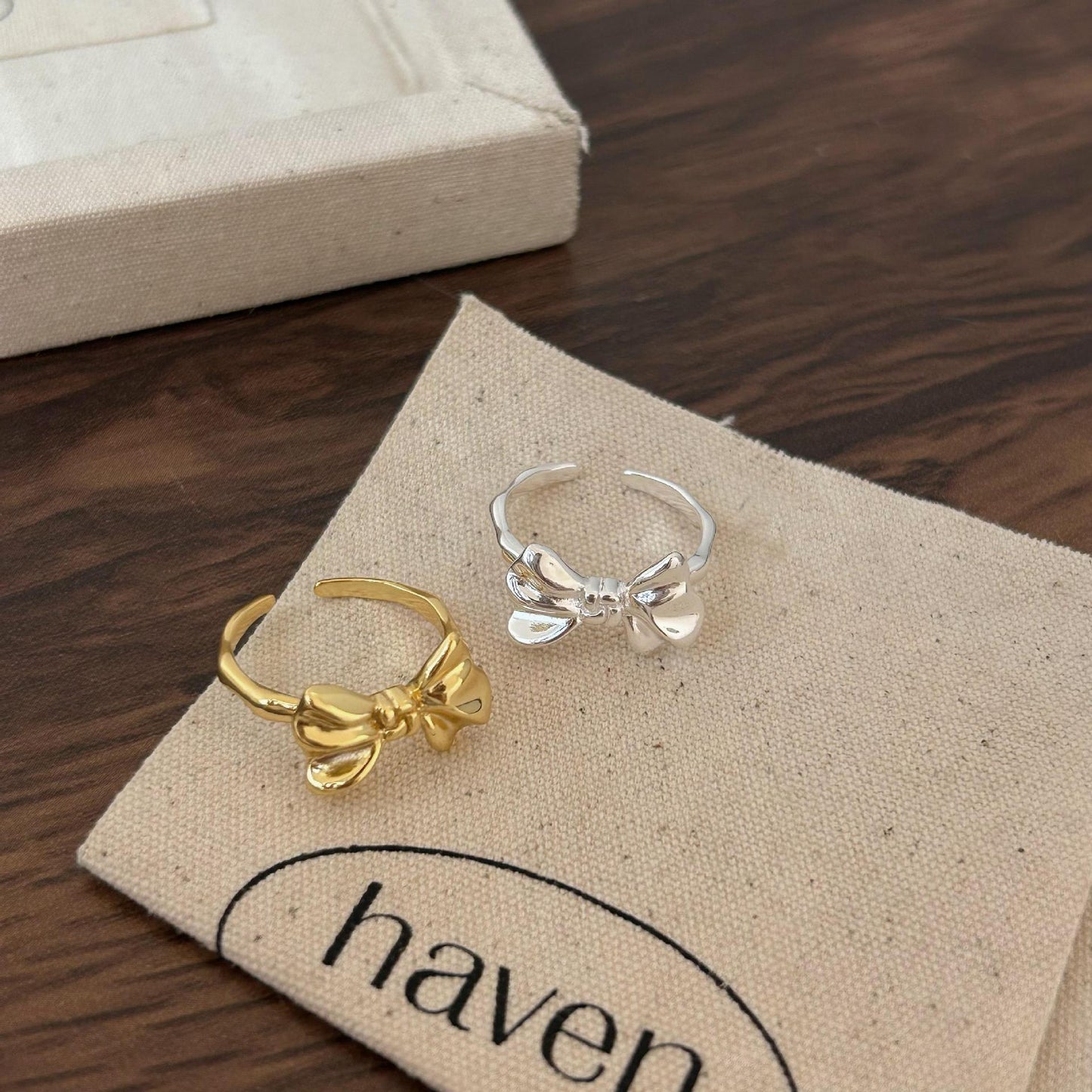Minimalist Sweet 925 Sterling Silver Plated Geometric Bow Ring for Women