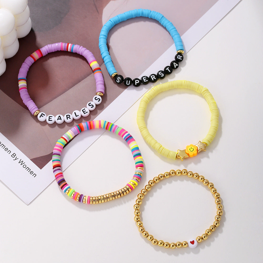 Bohemian Handmade Geometric Letter Resin Seed Bead Bracelet Set