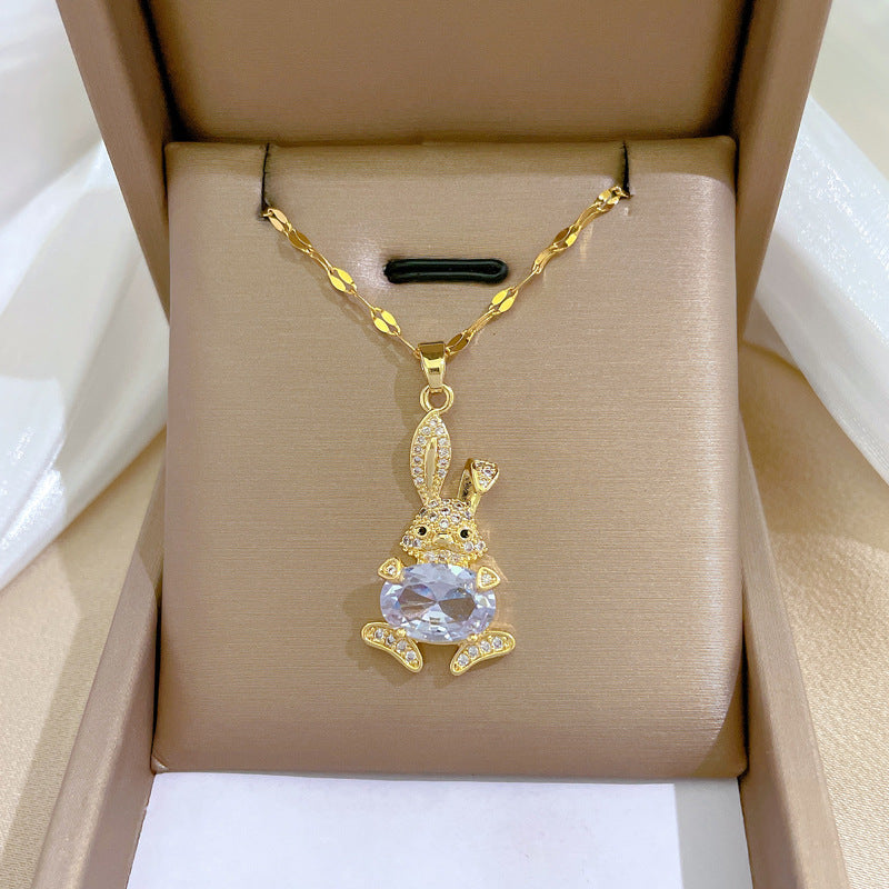 Luxury Minimalist Sweet Geometric Titanium Steel Stainless Steel Necklace with Rhinestone Inlay for Women
