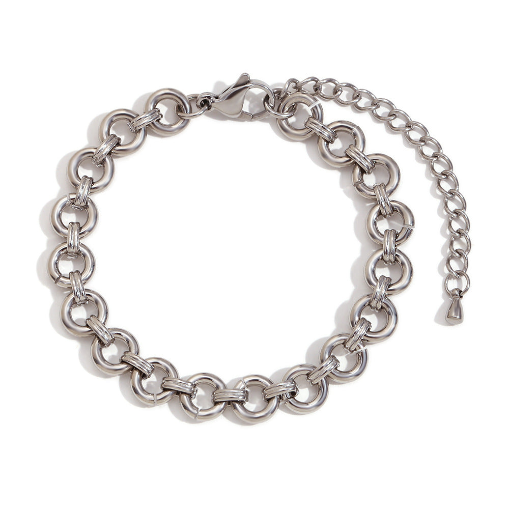 Bracciale a maglie rotonde spesse da donna placcato oro 14K in acciaio inossidabile geometrico minimalista