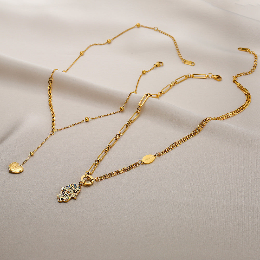 Fashion Geometric Heart Gold Plated Titanium Steel Pendant Necklace for Women