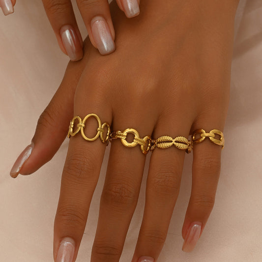 Juego de anillos abiertos ajustables de diseño geométrico a la moda para mujer con motivo de concha en aleación de zinc con acabado chapado