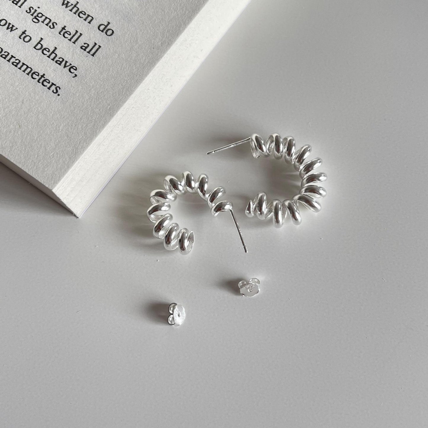 Minimalist Spring-Style Earrings in 925 Sterling Silver with Micro-Pave Setting