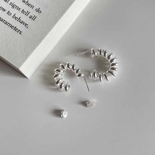 Minimalist Spring-Style Earrings in 925 Sterling Silver with Micro-Pave Setting