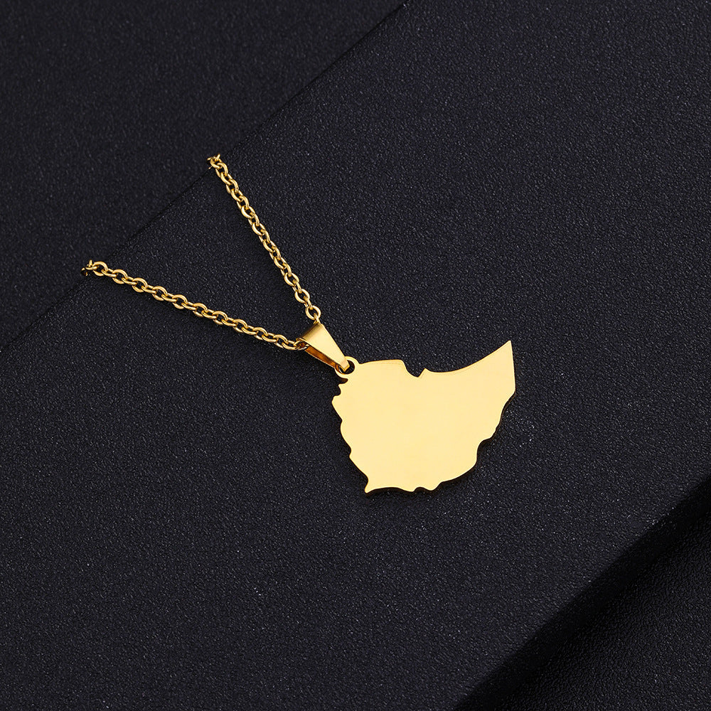 Collana con pendente geometrico smaltato etiope in acciaio inossidabile e acciaio al titanio con finitura placcata per abbigliamento casual unisex