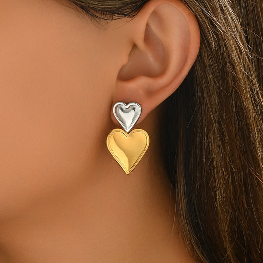 Pendientes Minimalistas de Aleación de Zinc con Forma de Corazón y Acabado Galvanizado para Mujer