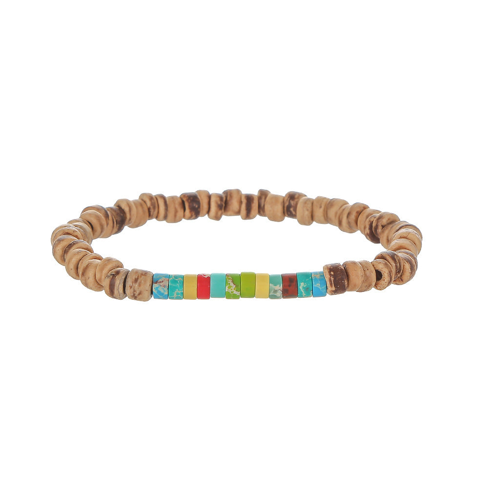 Hip-hop Geometric Round Wood Turquoise Beaded Bracelet for Men and Women