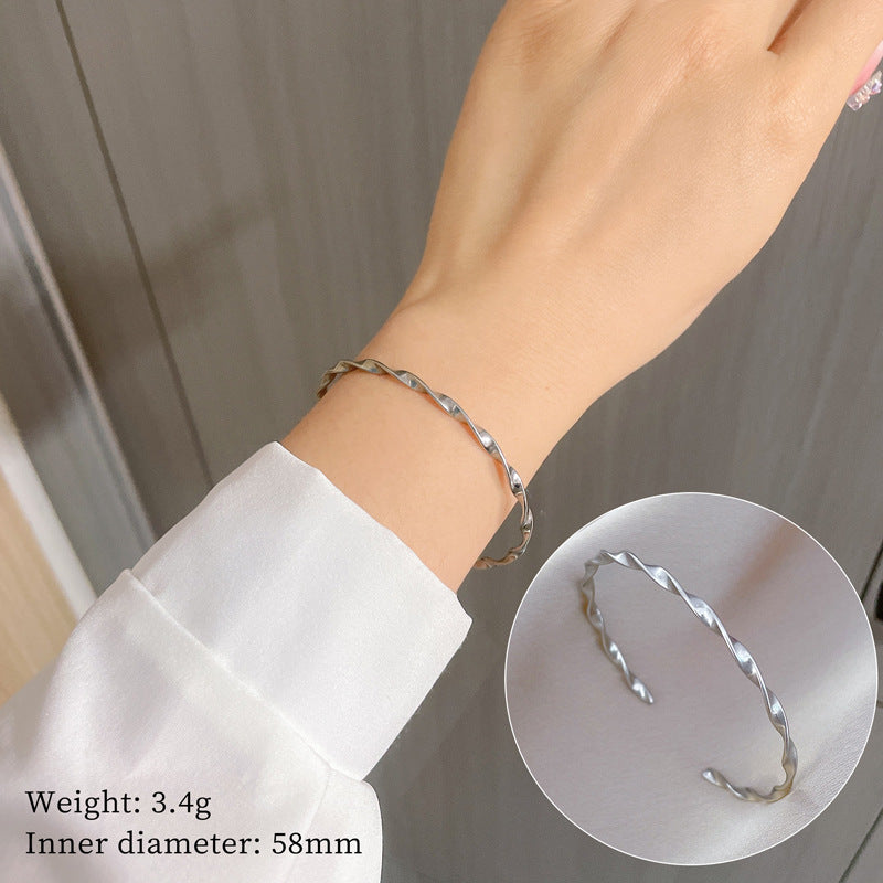 Minimalist Luxury Titanium Steel Bracelet with Mother-of-Pearl Smile Charm