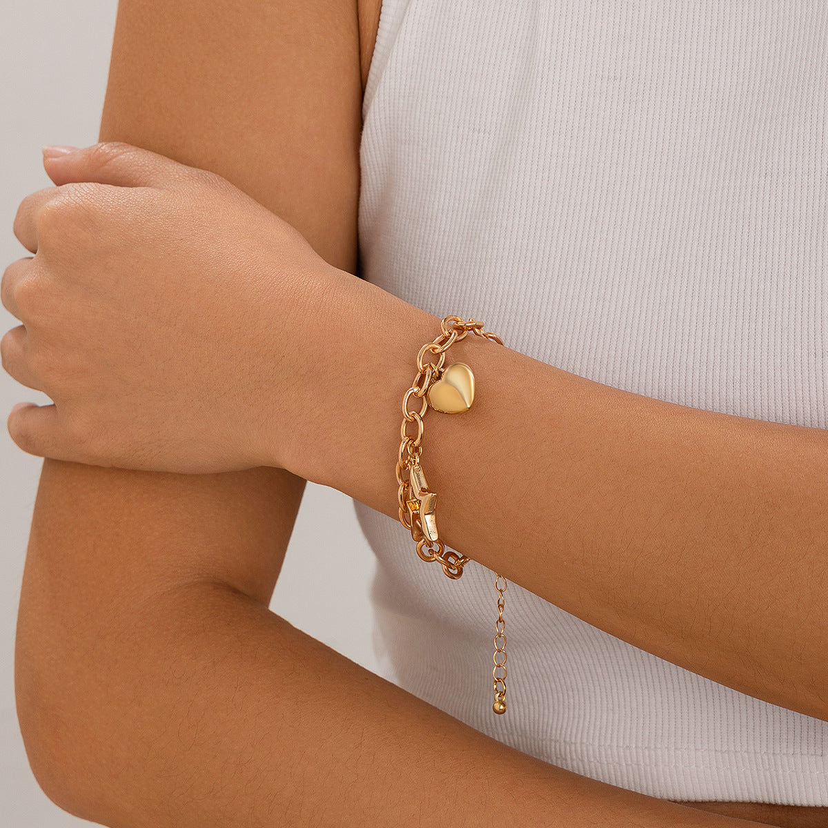 Minimalist Hollow Star and Heart Alloy Plated Bracelet for Women