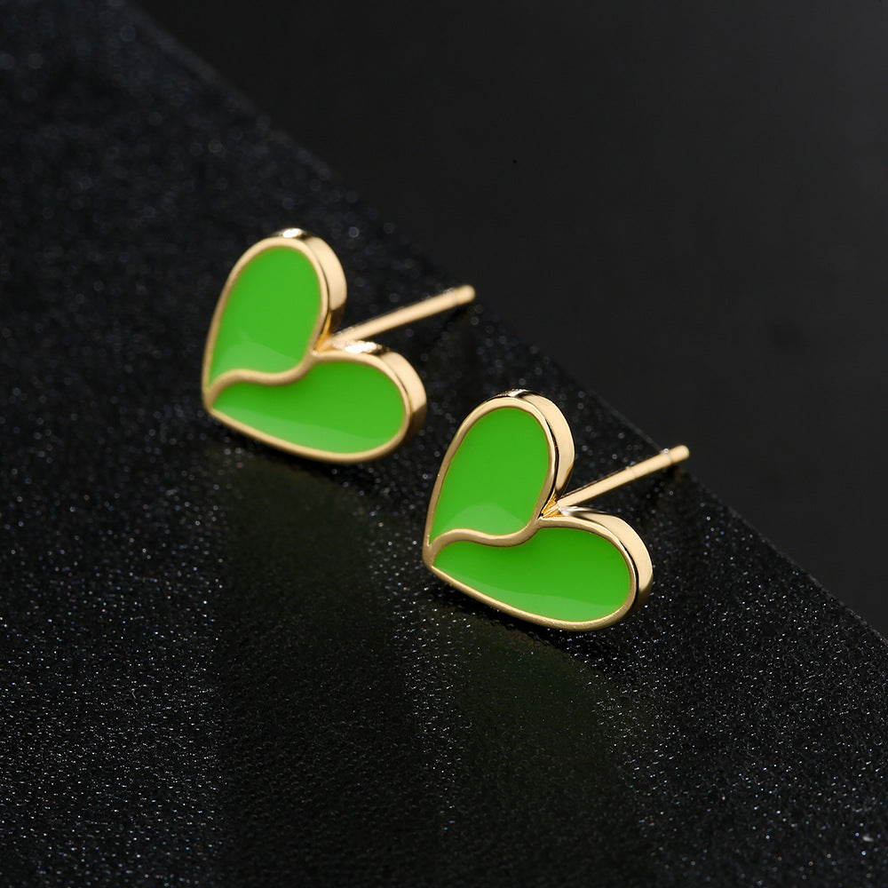 Minimalist Heart-Shaped Copper Earrings with 18K Gold Plating and Enamel Finish for Women