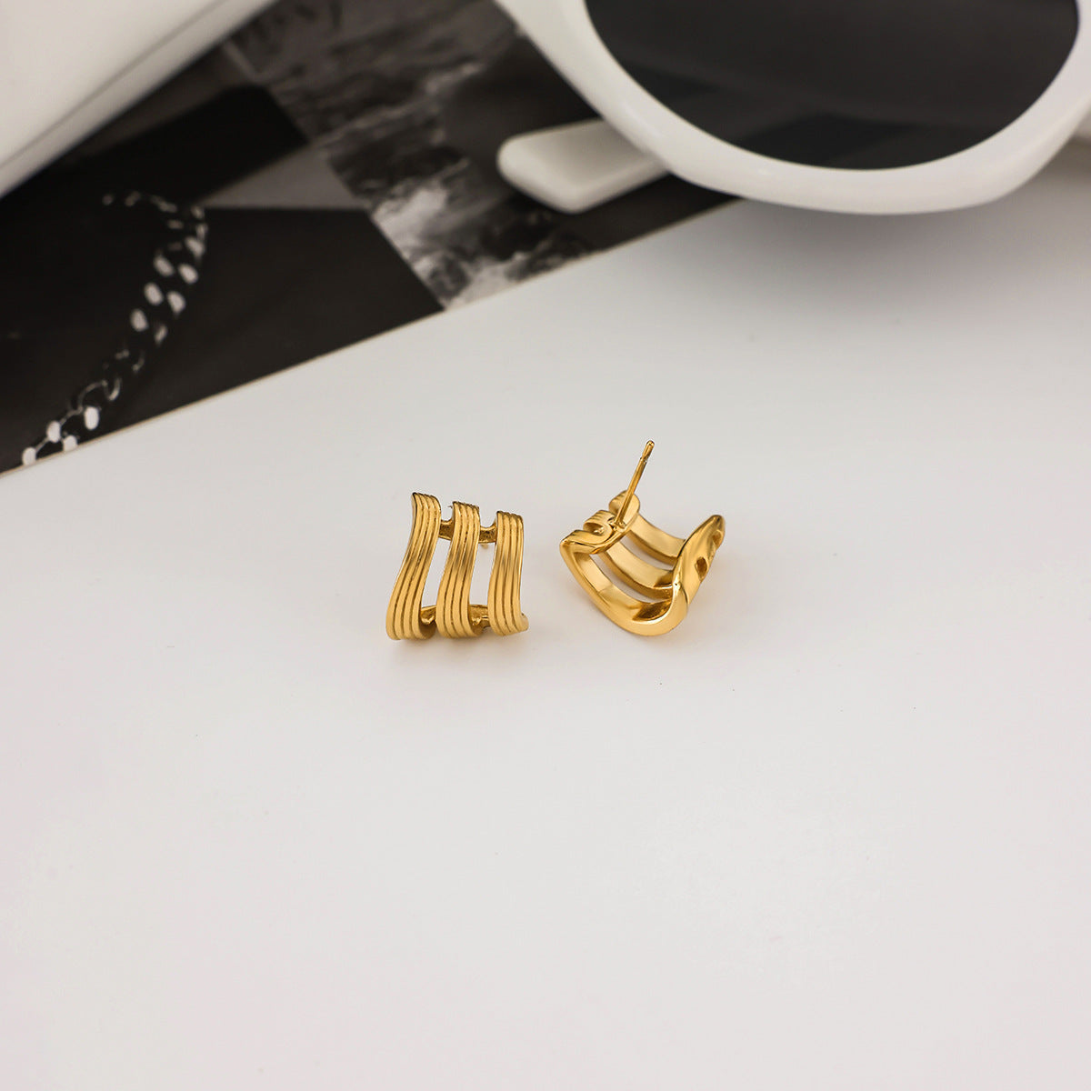 Pendientes de rosca de acero inoxidable geométricos con acabado chapado para mujer, aretes de lujo minimalistas
