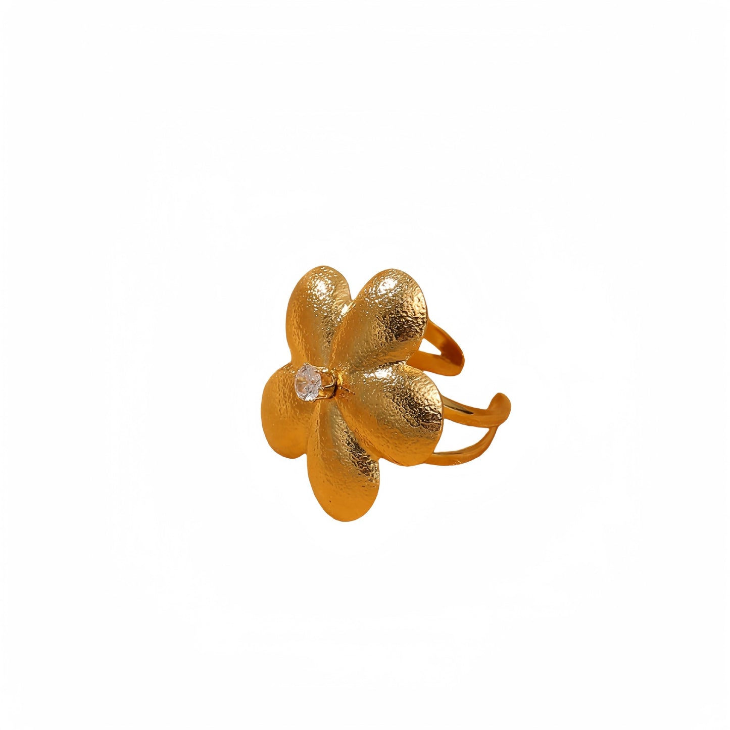 Vintage Floral-Shaped Titanium Steel Earrings and Ring Set for Women with Rhinestone Inlay and Plated Finish