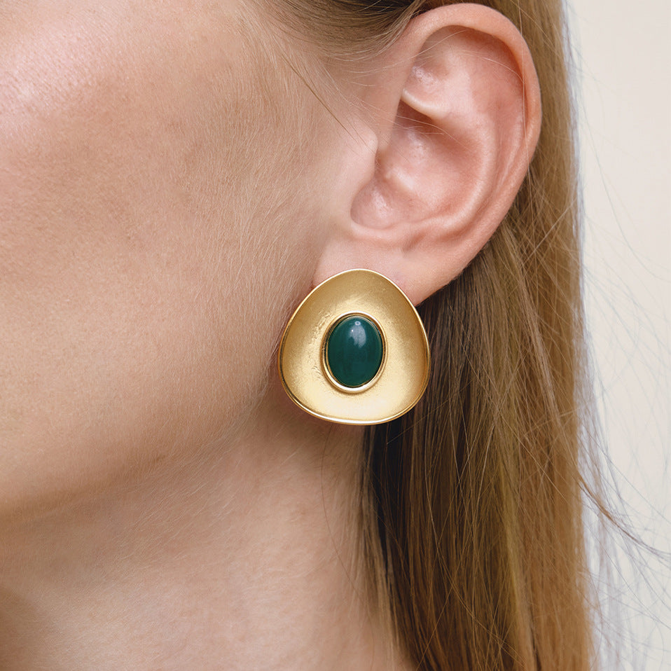 Luxury Elegant Geometric Hazelnut Resin Stainless Steel Stud Earrings PVD Plated