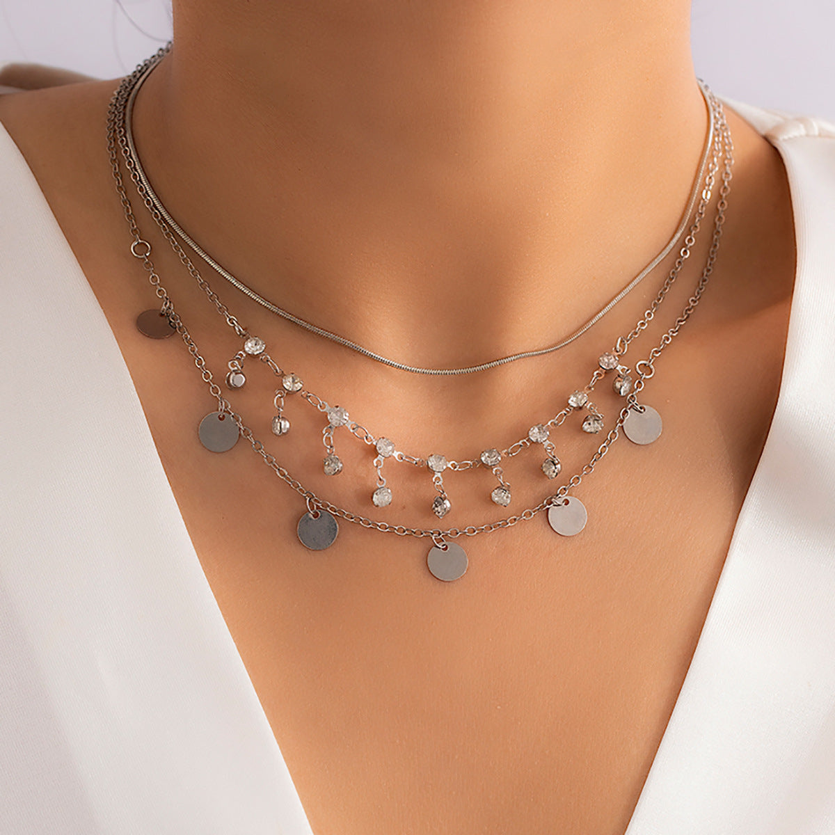 Multi-Layer Pearl Pendant Necklace for Women with Rhinestone Inlay Snake Bone Chain Tassel Detail Minimalist Letter Number Word Design Vintage Artistic Jewelry