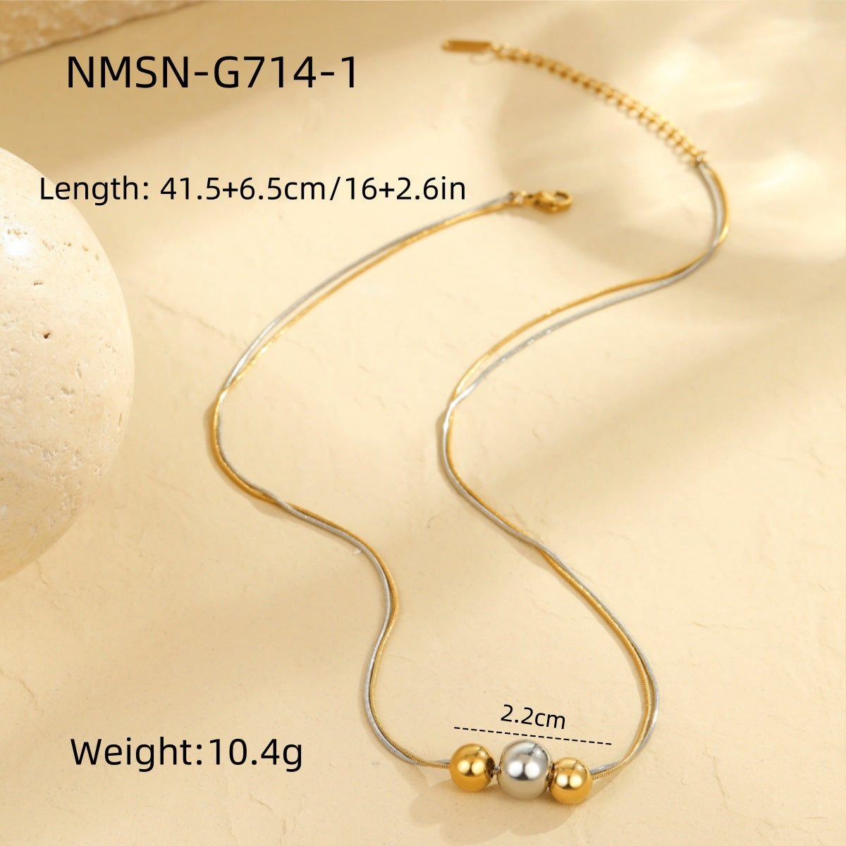 Collana da donna minimalista geometrica con perline, catena in acciaio inossidabile con medaglione e finitura placcata