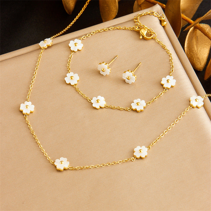 Minimalist Gold Plated Stainless Steel Heart Butterfly Teardrop Pearl Jewelry Set for Women