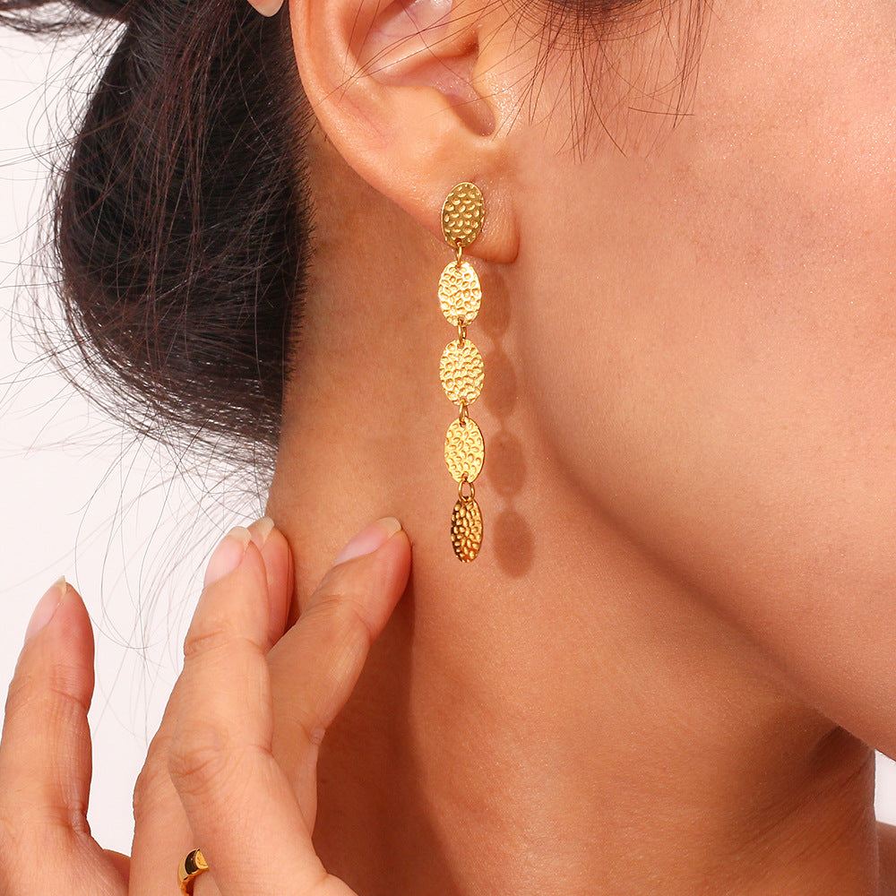 Minimalist Geometric Stainless Steel Plated 18K Gold Long Oval Drop Earrings for Women