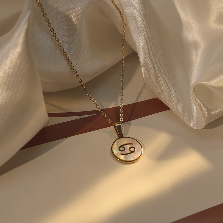 Collana con ciondolo zodiacale in stile INS in acciaio inossidabile con placcatura in oro 18 carati, catena a onda d'acqua, da donna