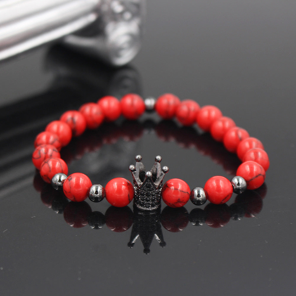 Crown Shape Brass Cubic Zirconia Handmade Beaded Bracelet Unisex