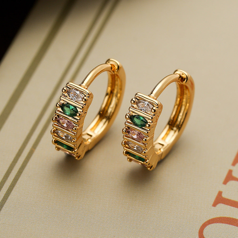 Fashionable Geometric Copper Earrings with Real Gold Plating and Zircon Inlay for Women