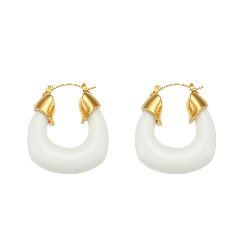Vintage-Style U-Shaped Stainless Steel Gold-Plated Acrylic Hoop Earrings for Women with Transparent Colorful Design