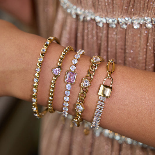 Elegant Heart-Shaped Stainless Steel Bracelet with Rhinestone Inlay, Plated Finish, Fashionable Minimalist Jewelry for Women