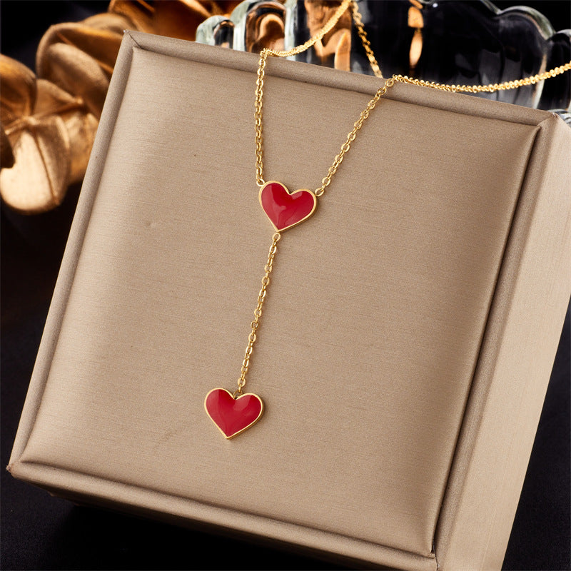 Vintage Minimalist Heart Star Eye Round Pendant Necklace in Stainless Steel with Enamel and Rhinestone Inlay