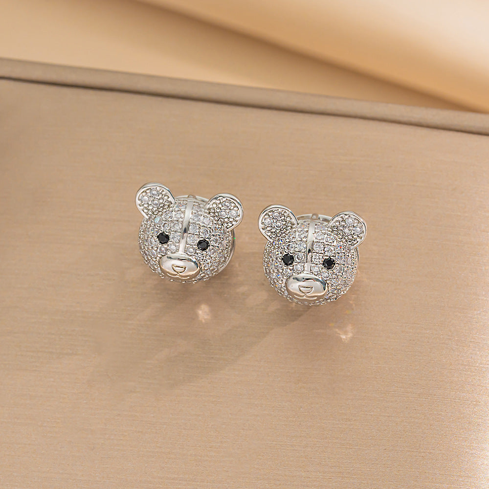 Collana Pendente Orso Carino Minimalista da Donna in Acciaio al Titanio con Catena a Serpente, Intarsi in Strass e Design Geometrico