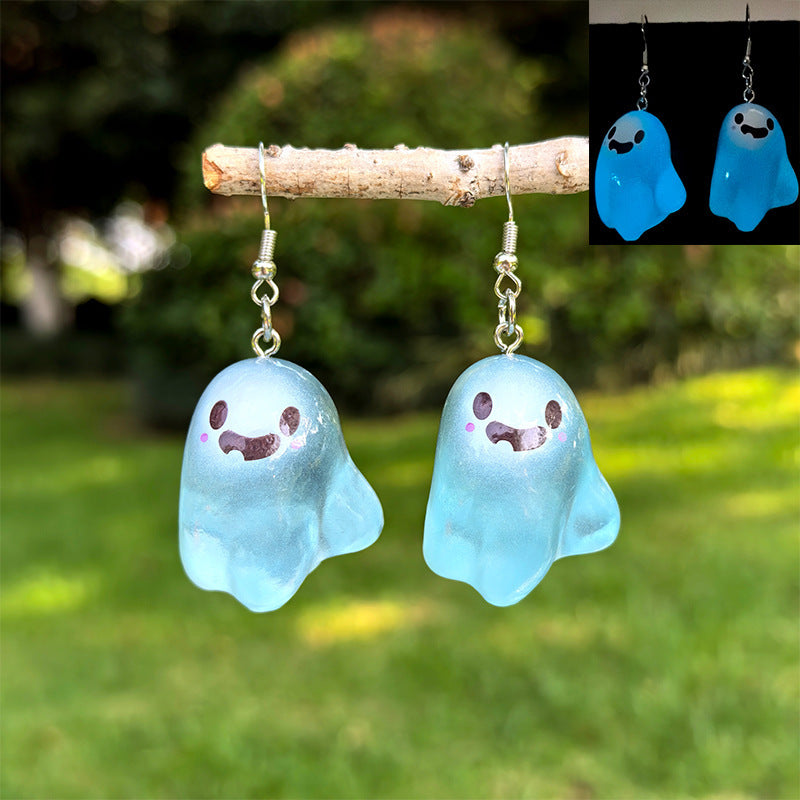 Sweet Punk Cartoon Ghost Resin Earrings with Copper Posts