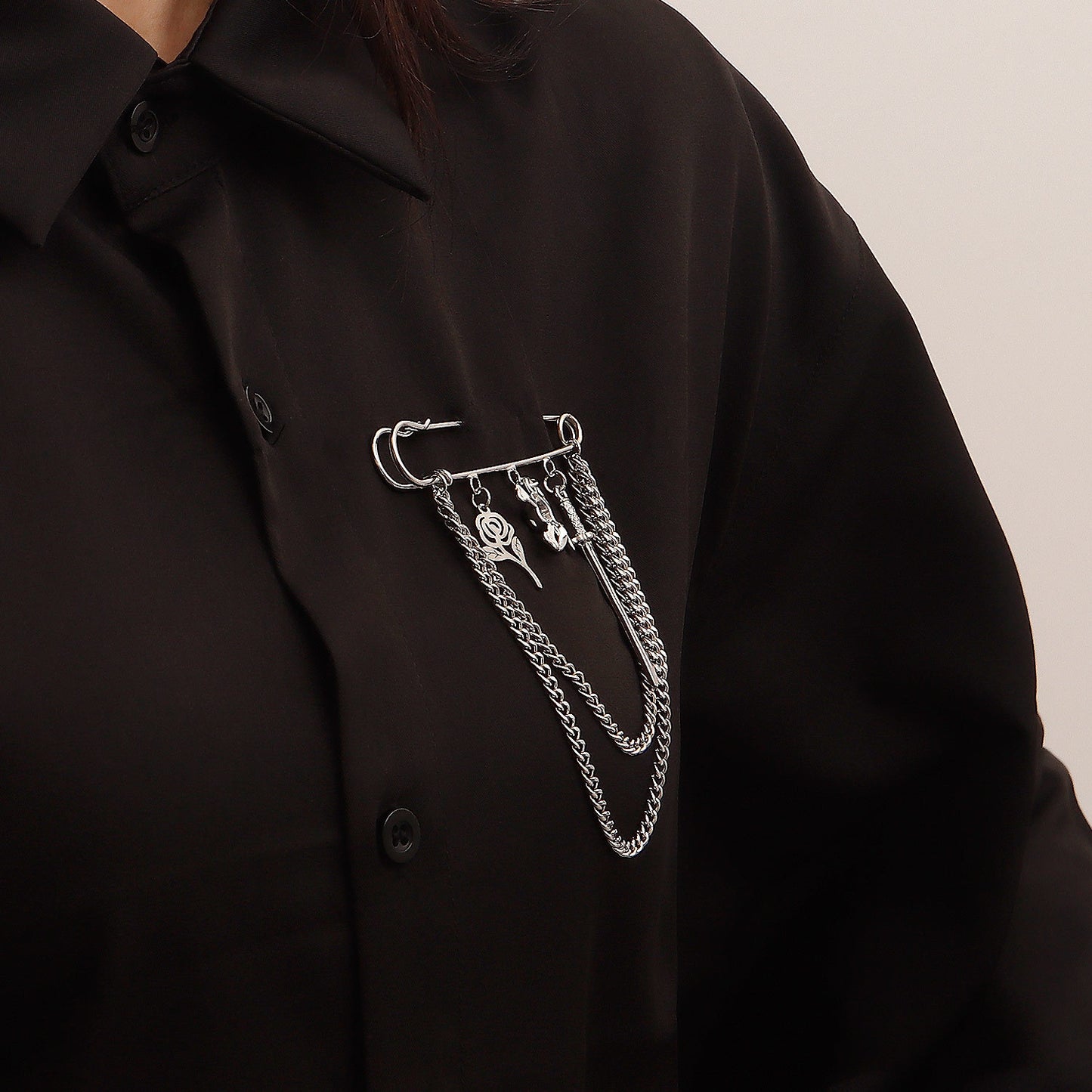 Geometric Skull Brooch for Women in Alloy with Plated Finish and Long Fringe Detail