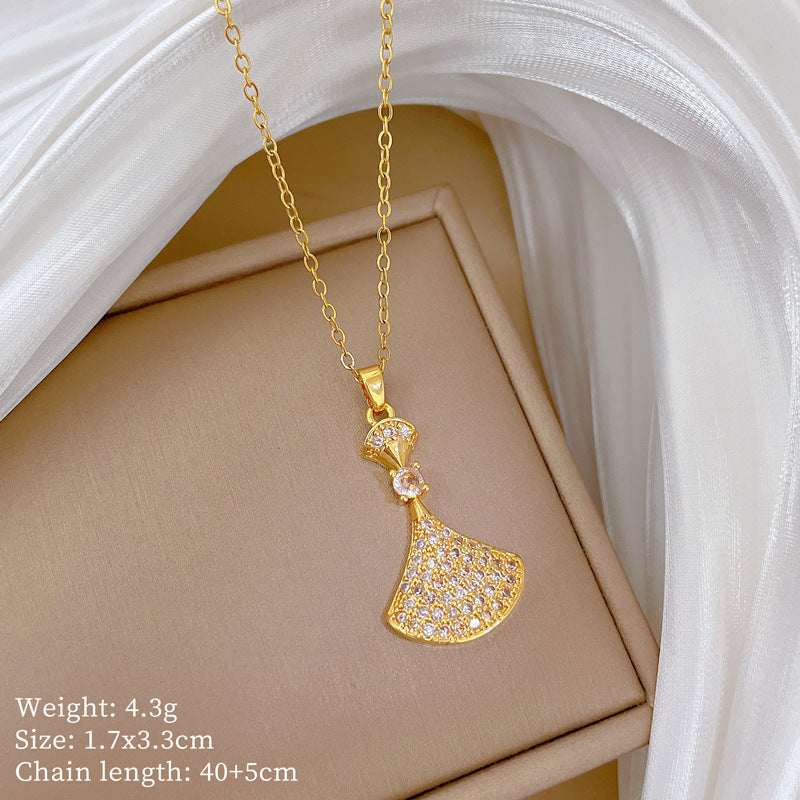 Geometric Style Titanium Steel Necklace with Copper Pendant Plated in Real Gold for Women and Men